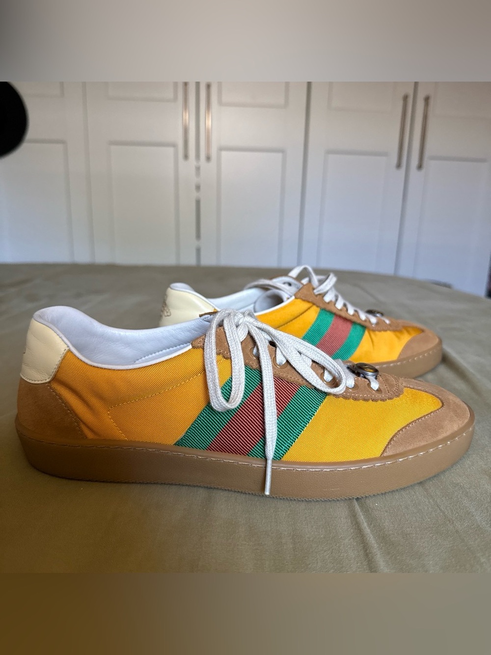 Gucci G74 Web Yellow Sneakers Men’s Size 8 Style 521682